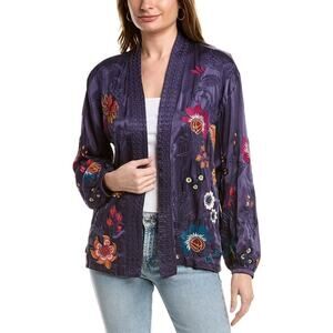 New Johnny Was Didiana Embroidered Balloon-Sleeve Kimono Floral Silk Sz M